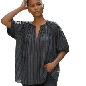 Current Air Los Angeles Gray Floral Striped Blouse Top Medium Boho